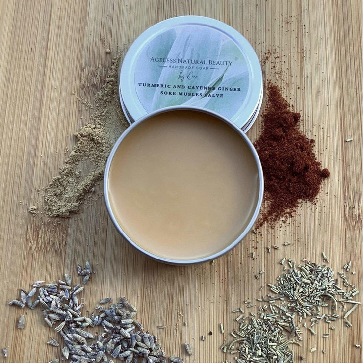 Sore Muscle  Salve with Turmeric and Ginger - Ageless Natural Beauty 